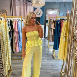 lemon pinstriped twinset