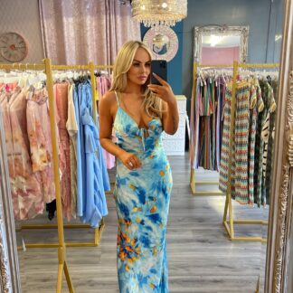 blue waterfall maxi dress
