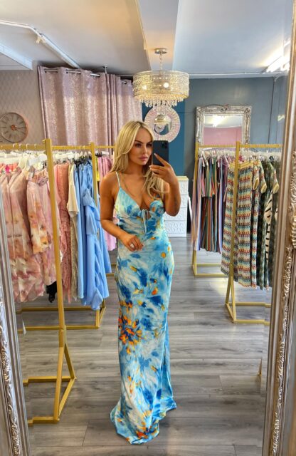 blue waterfall maxi dress