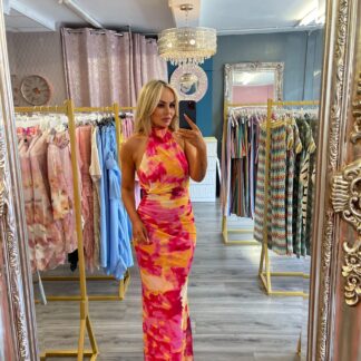 dye-die halter maxi dress