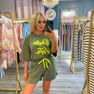khaki soft jersey shorts set