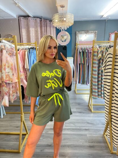khaki soft jersey shorts set