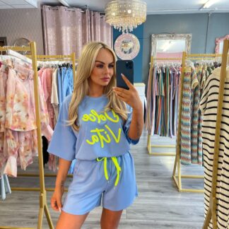 blue soft jersey shorts set