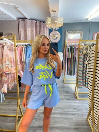 blue soft jersey shorts set