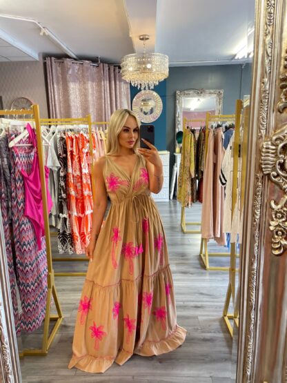Beige/fushia maxi dress