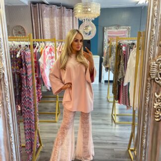 Blush pink lace flares