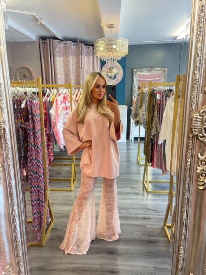 Blush pink lace flares