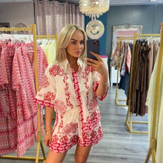 red aplique shorts set