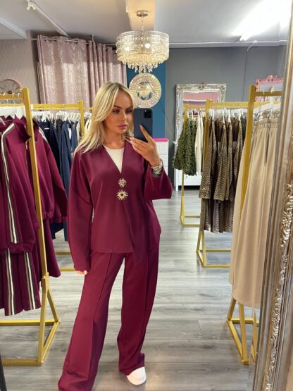 burgandy detail lounge set