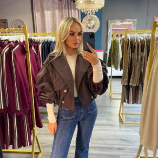 brown cropped trench coat