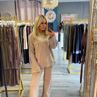 Beige button detail twin set