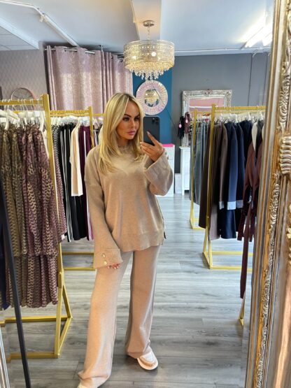 Beige button detail twin set