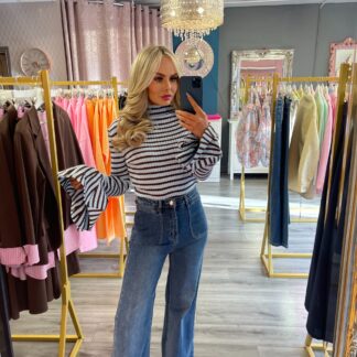 Blue flared sleeve top