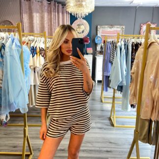 Brown Chevron Knitt Shorts set