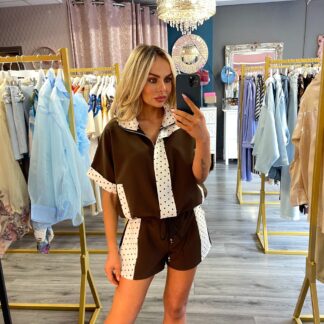 Brown Spot Zipped jacket short set