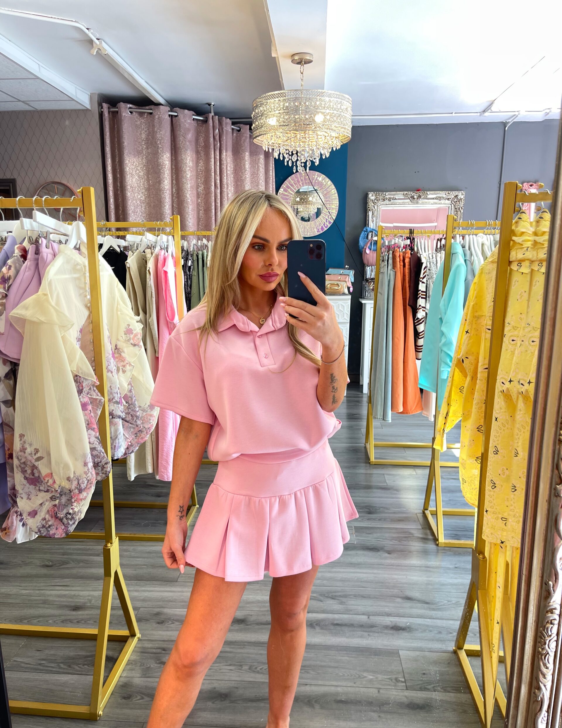 Pleated Pink Skirt Set