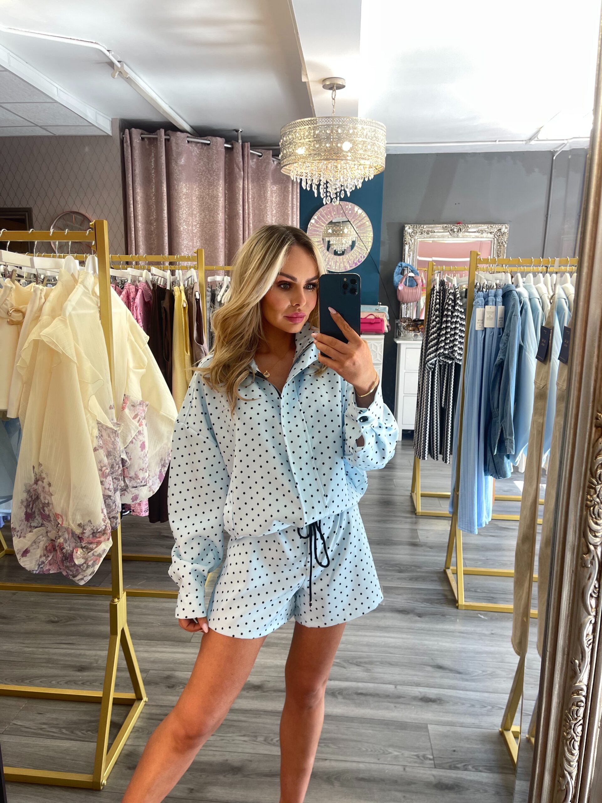 Blue spotted jacket set