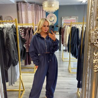 Navy ruched sleeve Tracksuit